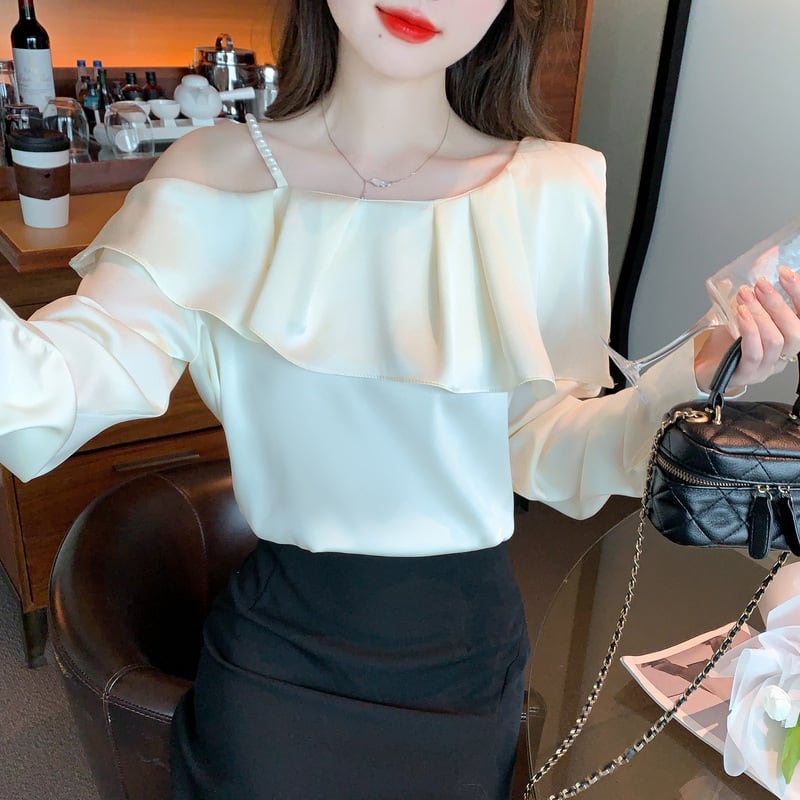 【tops】フリルオフショルダーシャツトップス　M25636
