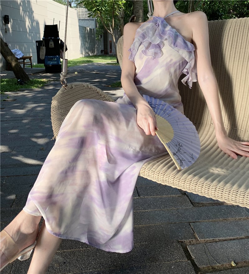 【dress】フリルプリントワンピース　M25208