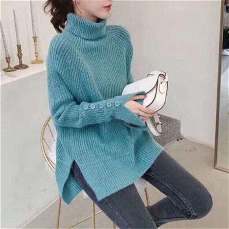 【tops】ハイネックスリットニットセーター　M18138