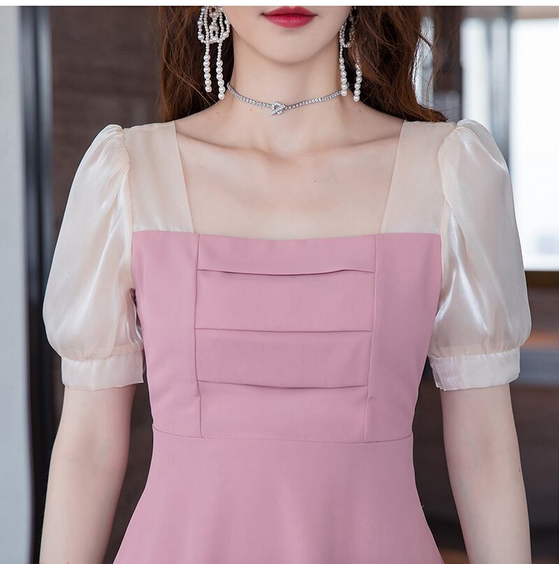 【dress】エレガント気質満点淑女スウィートスクエアネック切り替えワンピース G0180