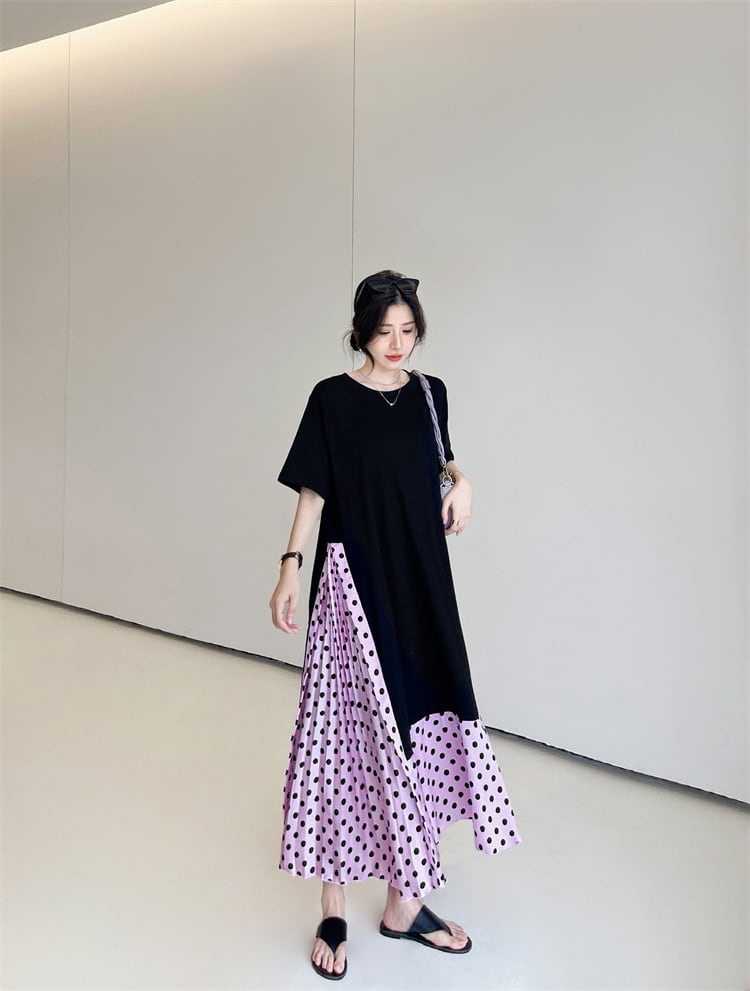 【dress】ドット柄切り替えワンピース　M25160