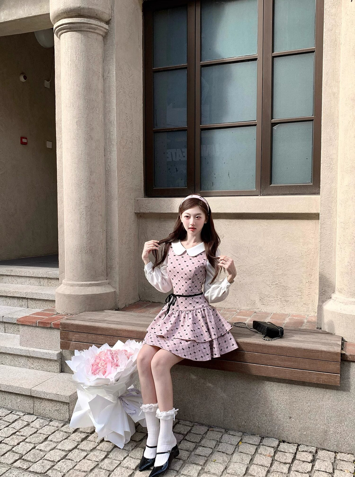 【dress】ピーターパンカラーフェイクレイヤードワンピース Q7570