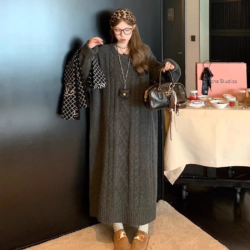 【dress】ロングニットワンピース Q7697