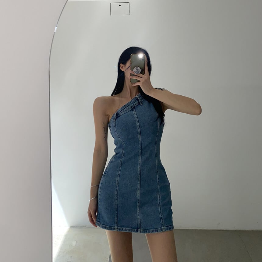 【dress】オフショルダーデニムワンピース　M25031