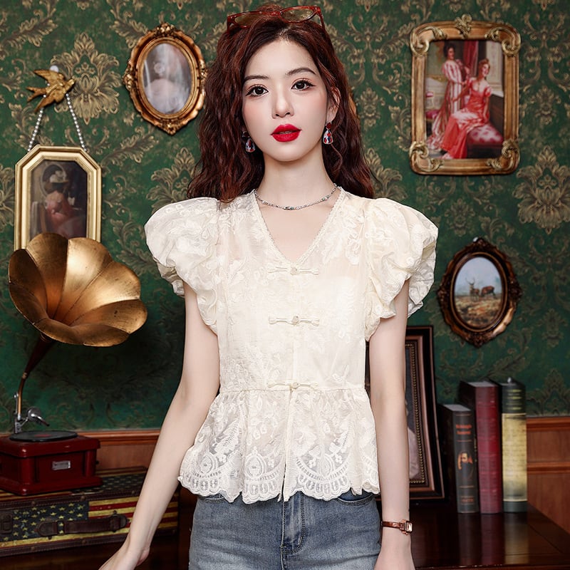 【tops】レースパフスリーブブラウスG21541