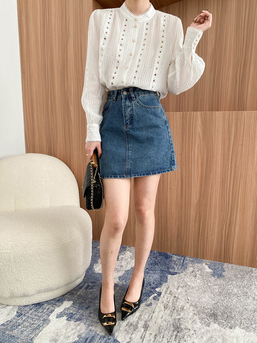 【tops】カットワーク刺繍シャツブラウス　M29960