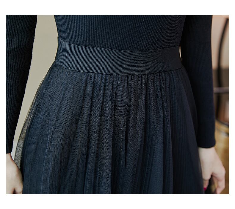 【dress】ファッション!気質満点レトロ合わせやすいエレガント長袖ニットワンピース G3537