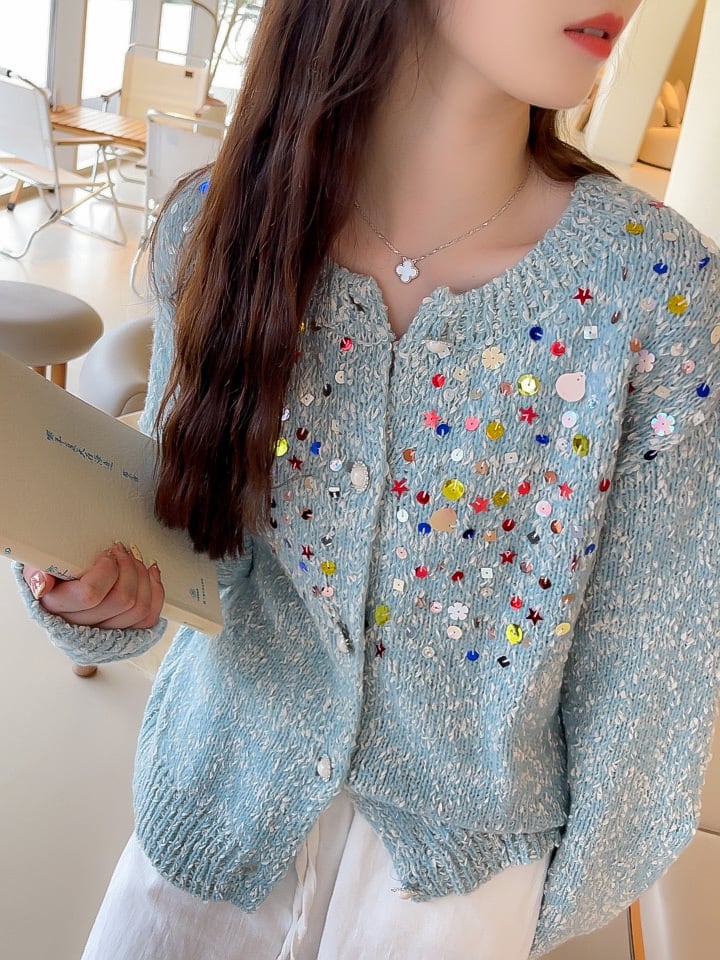 【outer】スパンコールニットカーデ　M26288