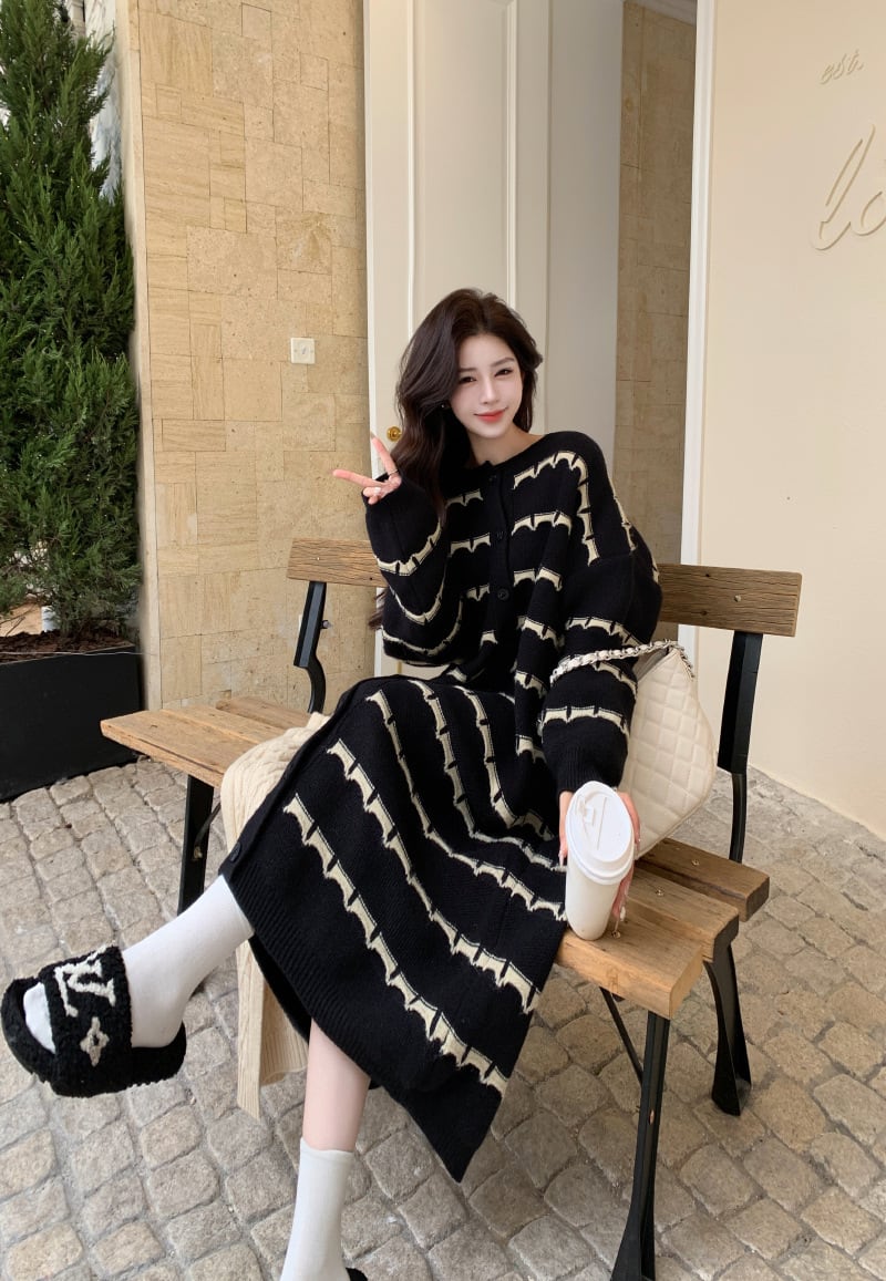【dress】ボーダー柄ニットワンピース　M28377