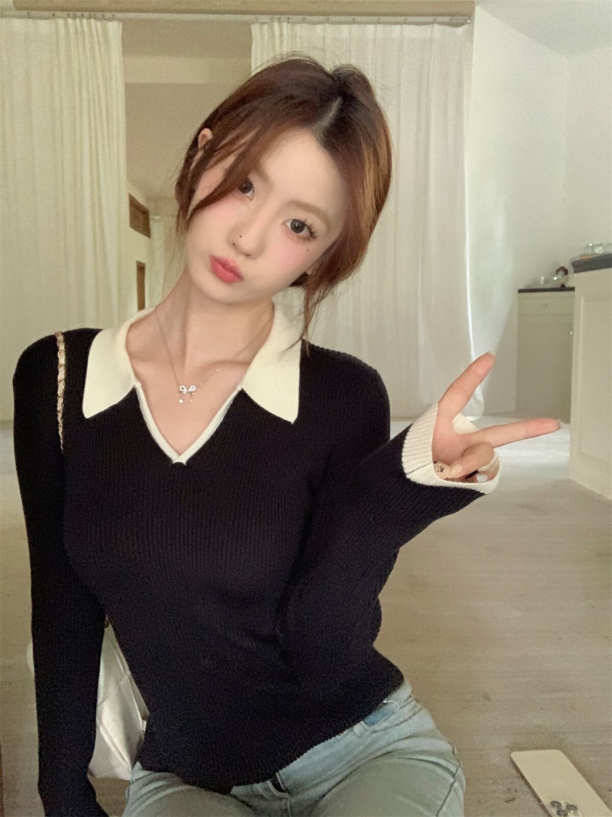 【tops】POLOネックニットトップス　M28677