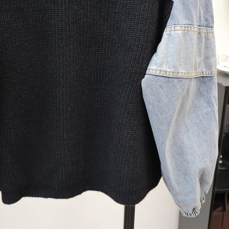 【outer】ニットドッキングデニムジャケット Q6497