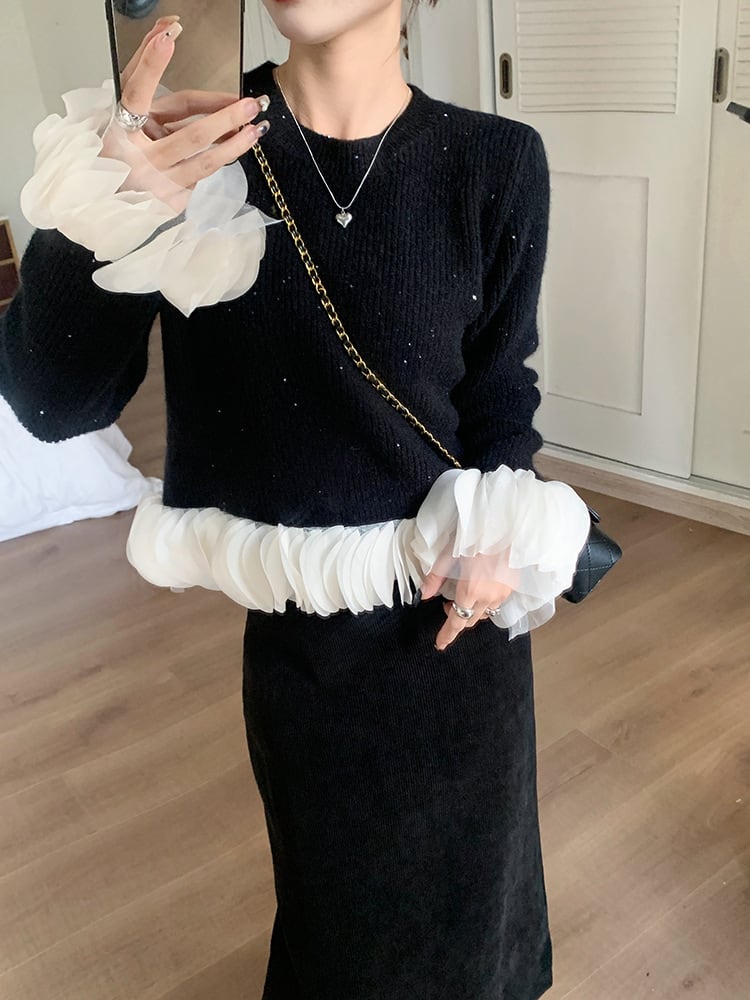 【tops】フレアスリーブニットセーターF6875