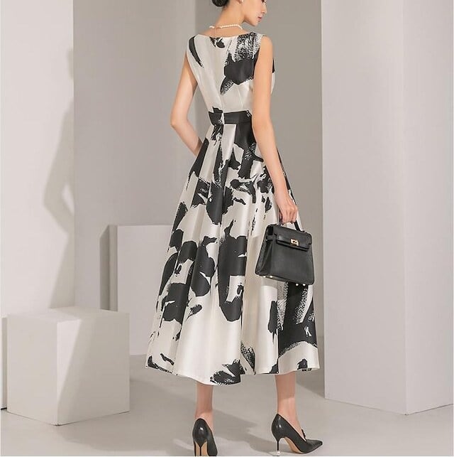 【dress】ノースリーブプリントワンピースF7035