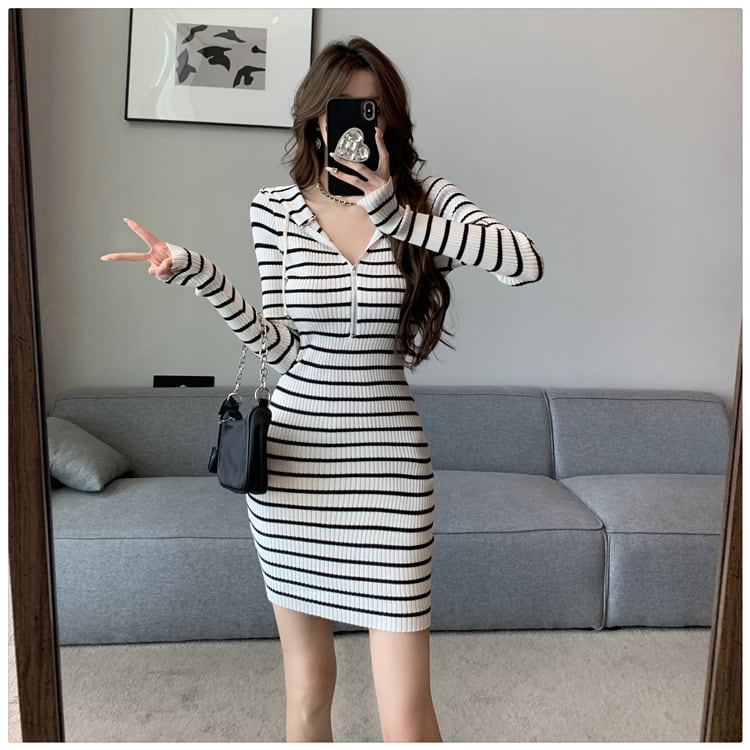 【dress】ボーダー柄ニットワンピース　M25447