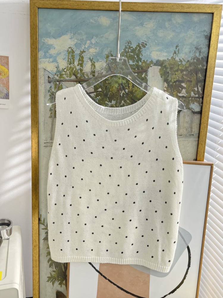 【tops】ノースリーブドット柄トップス　M24555