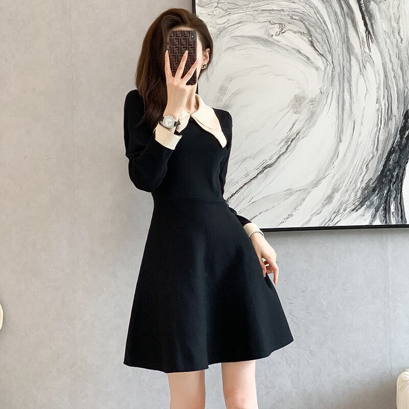 【dress】韓流スタイル!気質満点スウィートAラインハイウエストニットワンピース G2444