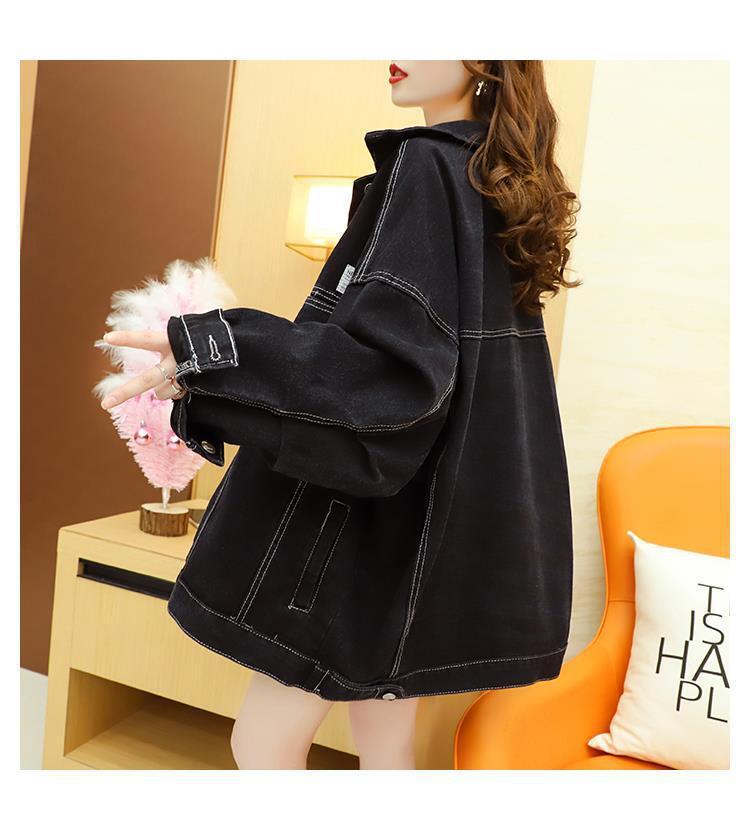 【outer】韓国ファッション秋新作ラペル長袖レトロゆったり着回しデニムジャケットF0695