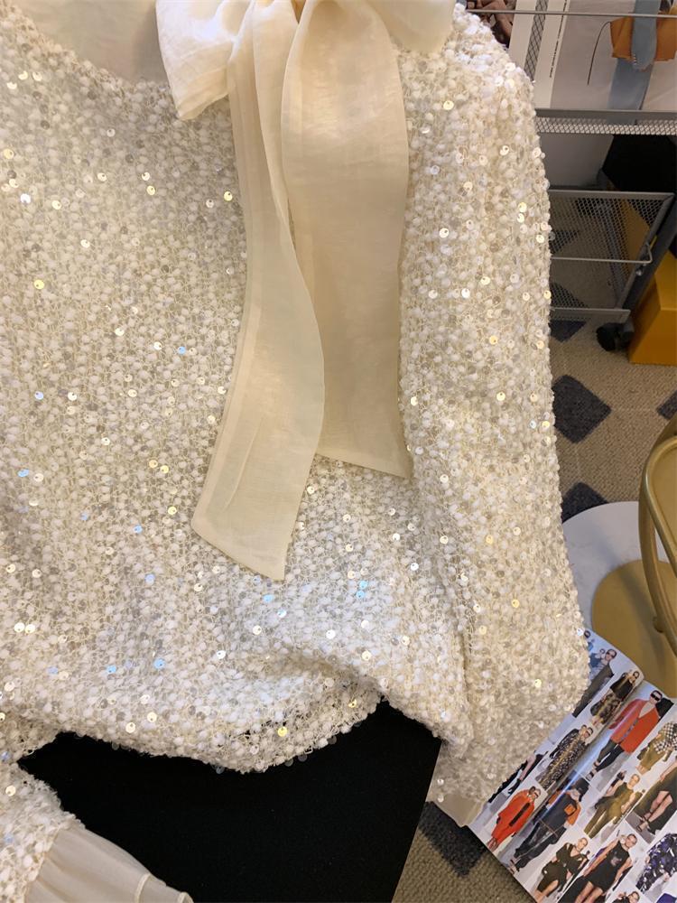 【tops】スパンコールシャツトップス　M28910
