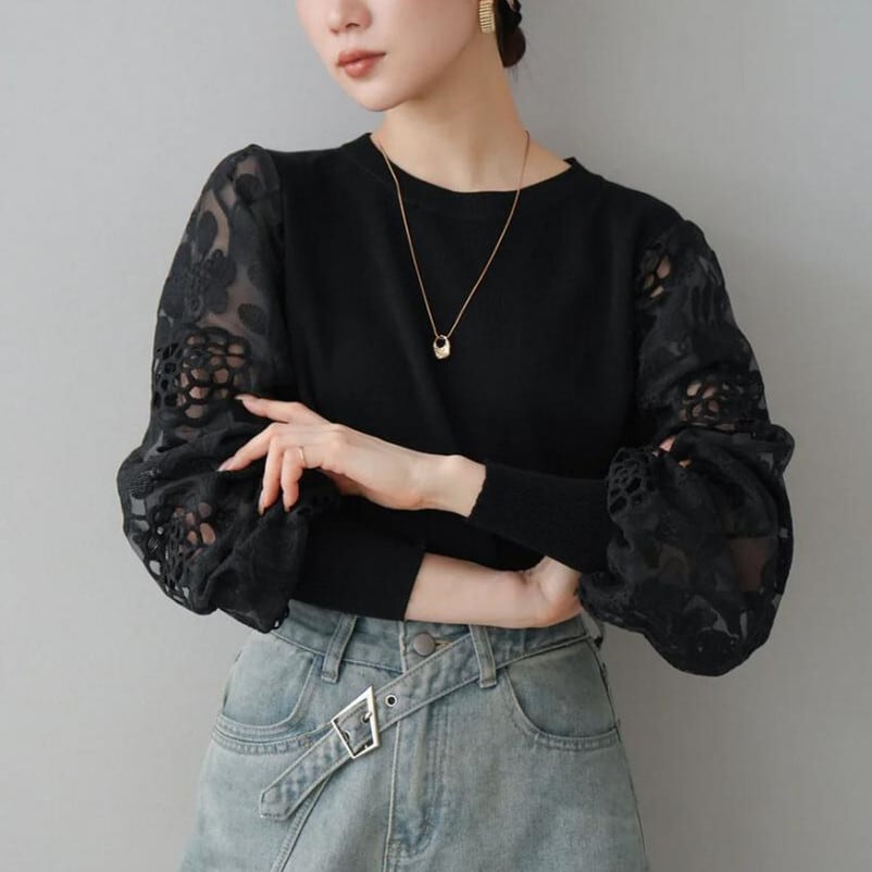 【tops】レース切り替えトップス　M29484