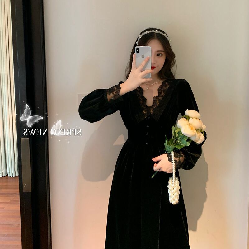 【dress】上品な質感エレガント気質満点オシャレレース切り替え着痩せワンピース G3140