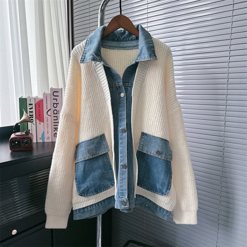 【outer】デニム切り替えニットカーデ　M17962