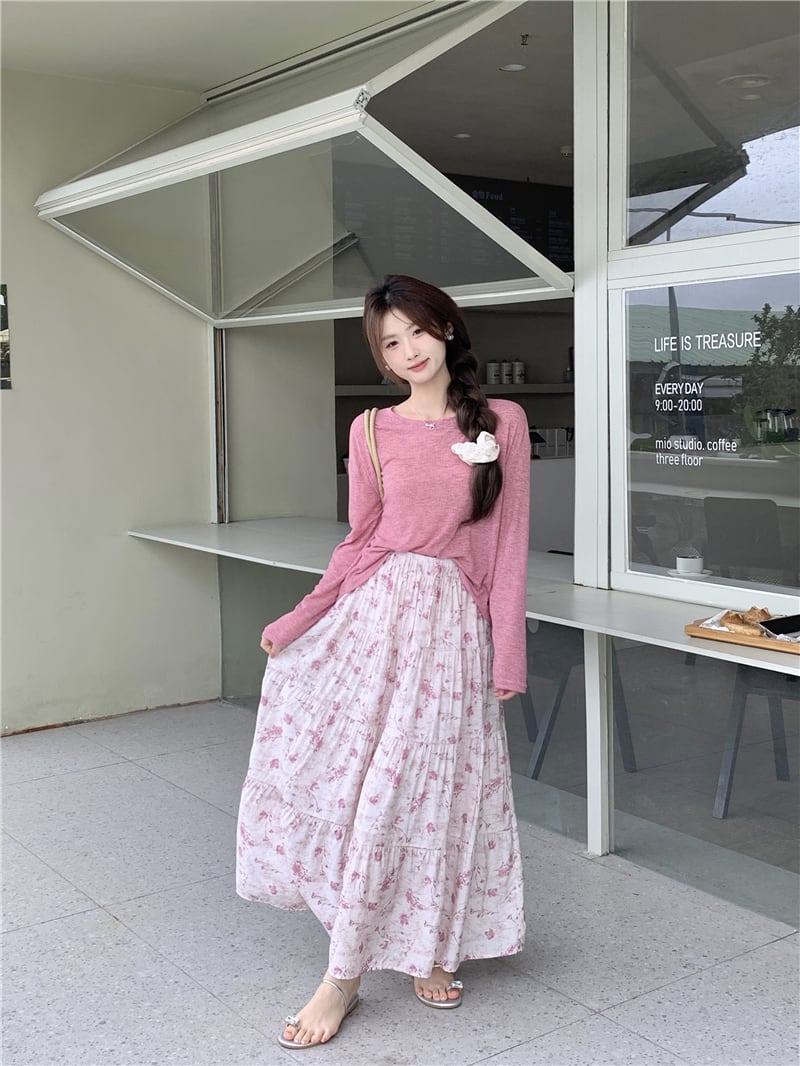 【set】長袖Tシャツ×花柄スカートセット　M23900