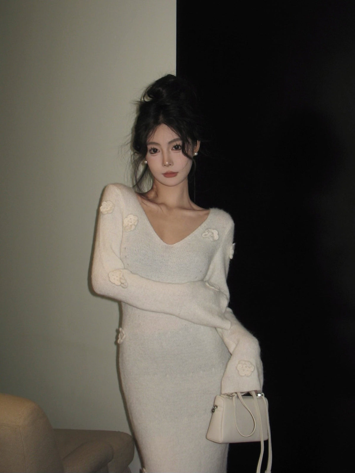 【dress】Vネックニットワンピース　M27999