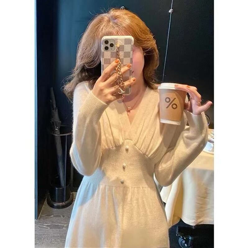 【dress】Vネックニットワンピース　M27409
