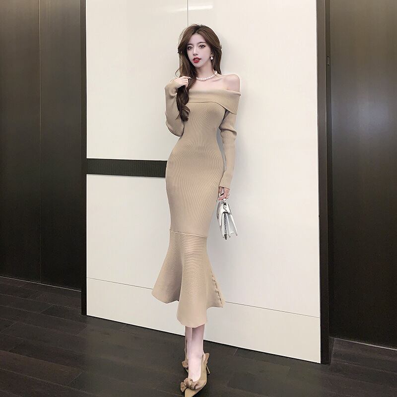 【dress】オフショルダーマーメイドニットワンピース　M17904