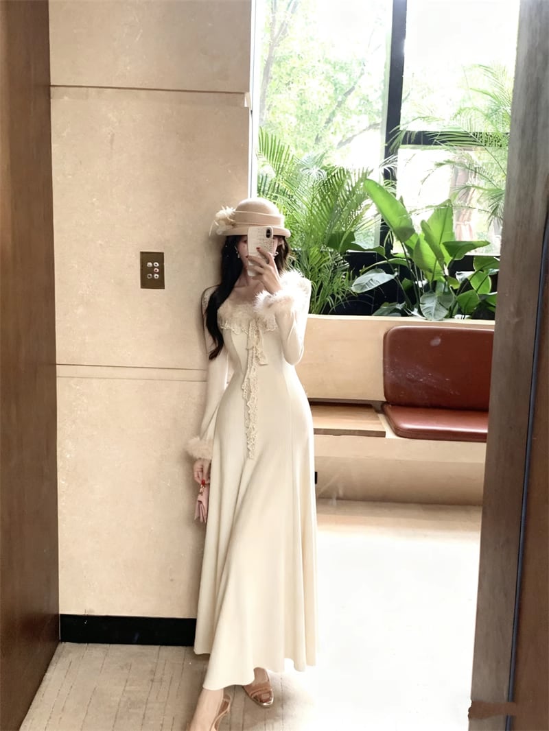 【dress】ファードッキングニットワンピース Q7589