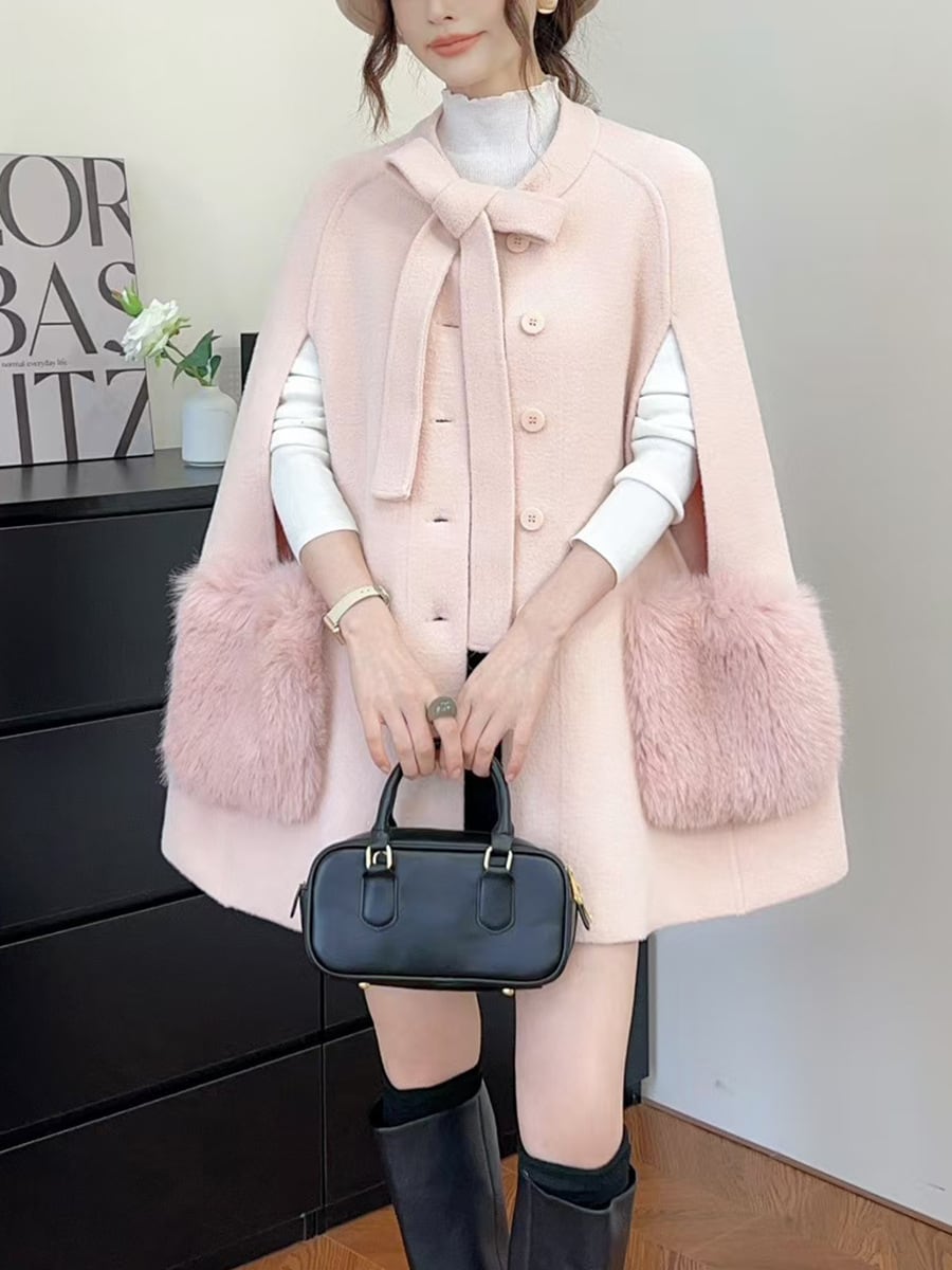 【outer】ファー付きケープコート　M28076