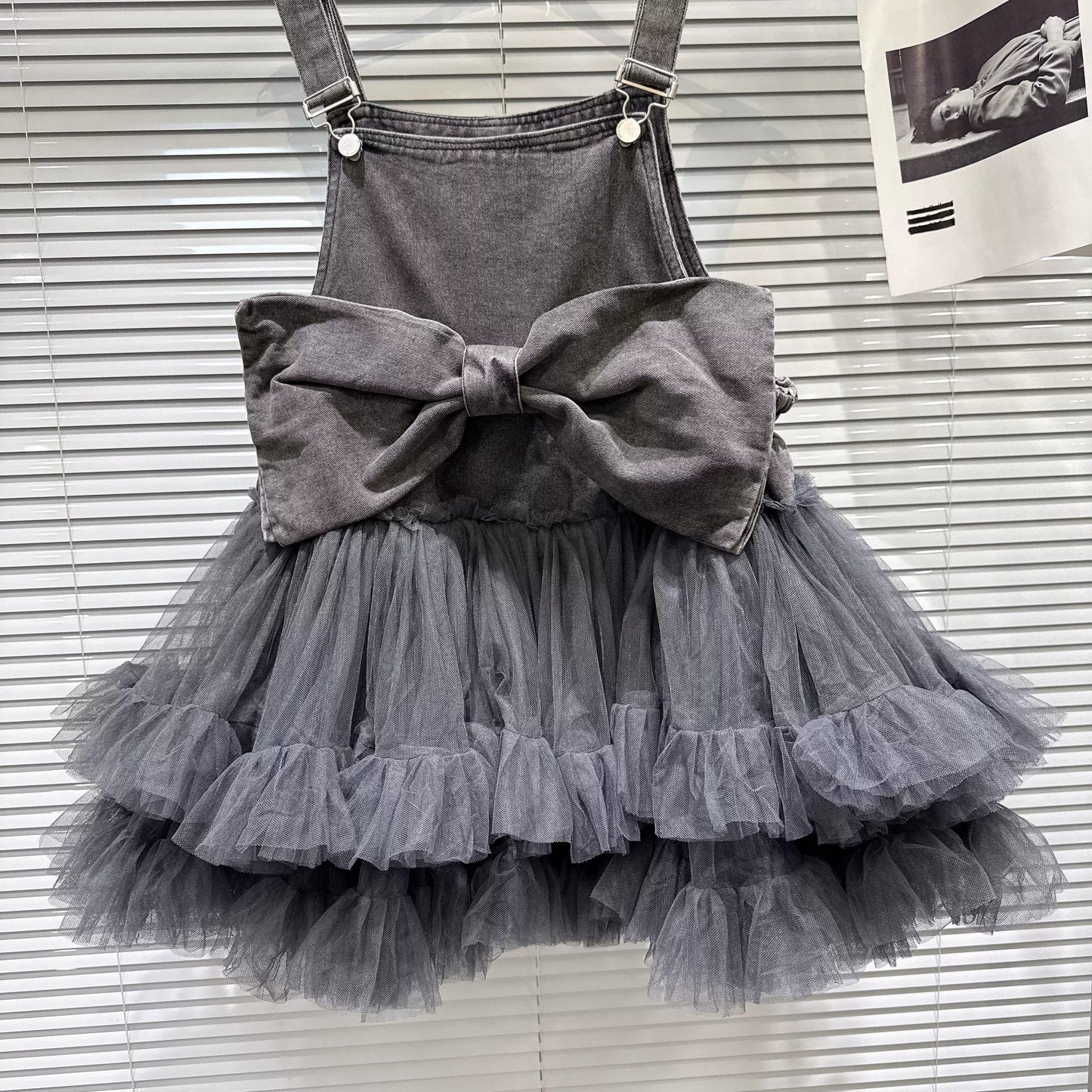 【dress】ビッグリボンチュールドッキングデニムサロペット　N3571