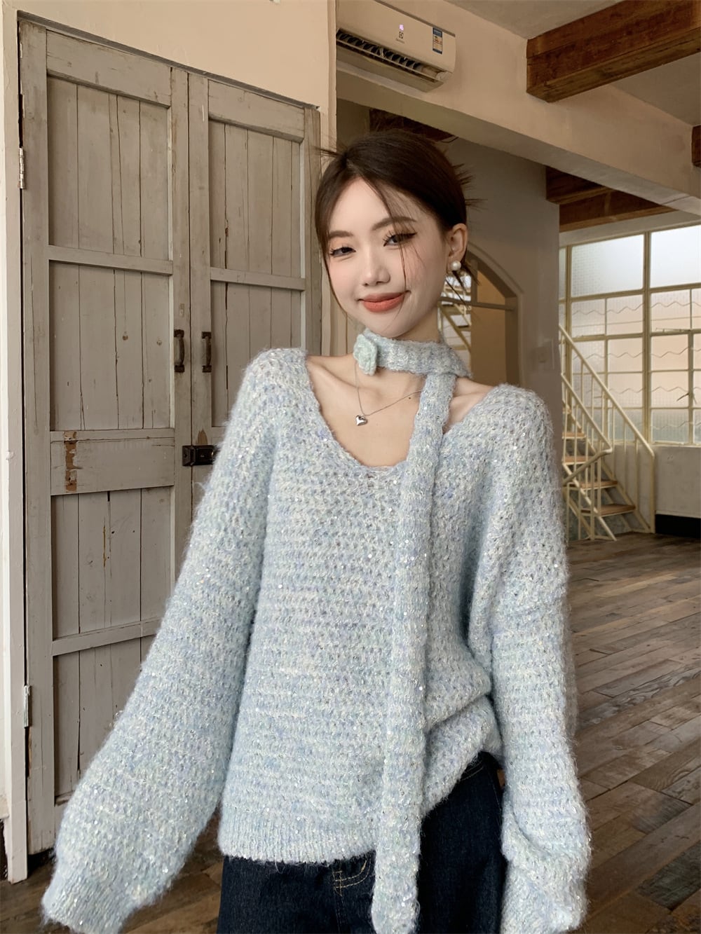 【tops】スパンコールニットセーター　M26024
