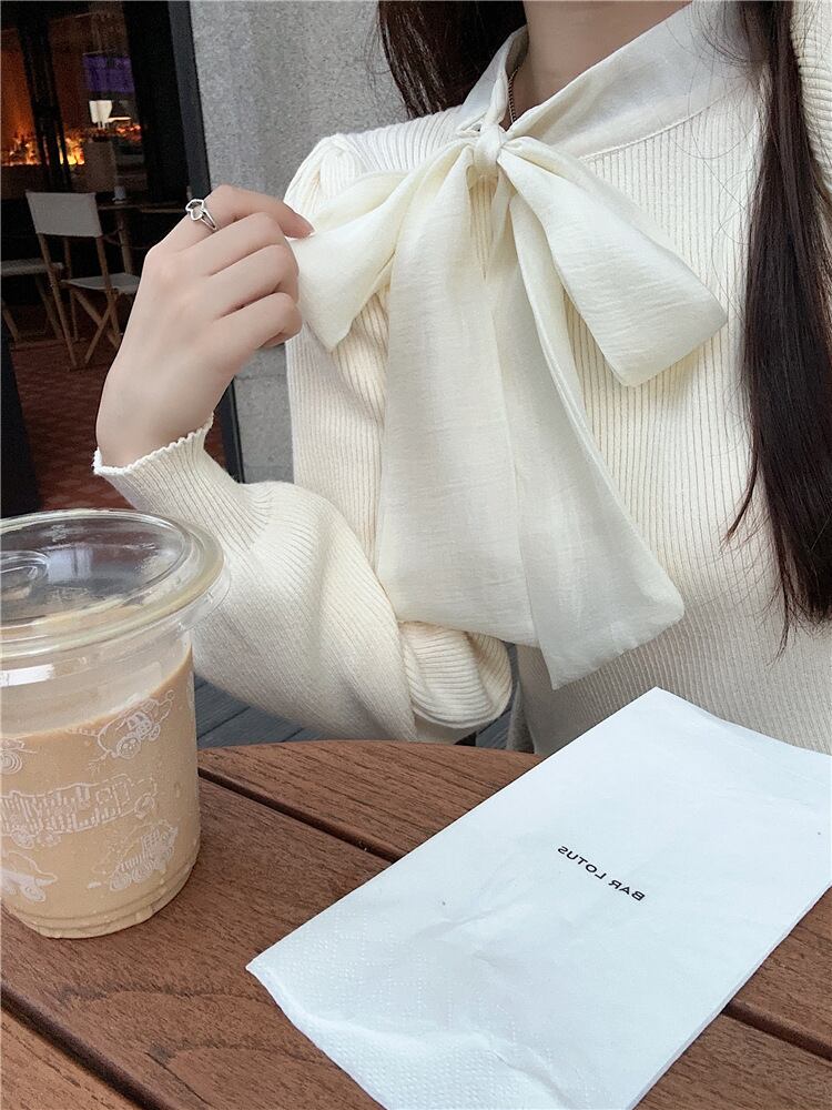 【tops】リボン付きニットトップス　M27367