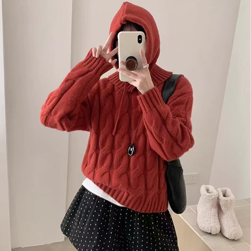 【tops】ニットセーター帽子付き　M28620