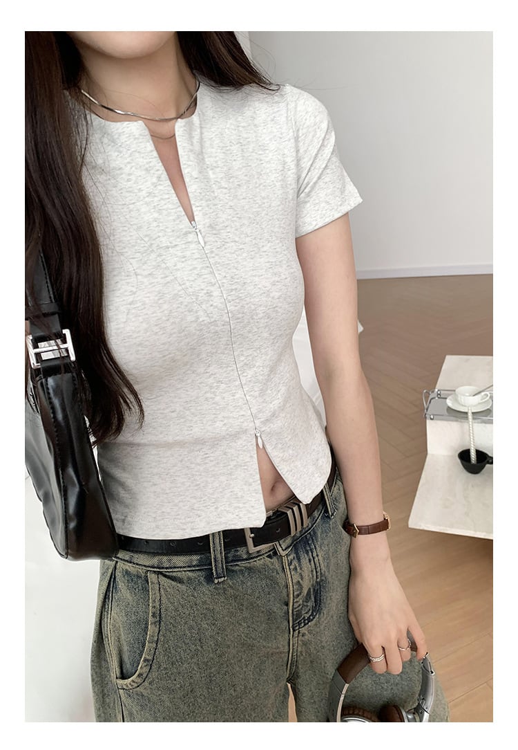 【tops】ファスナーTシャツ　M25069