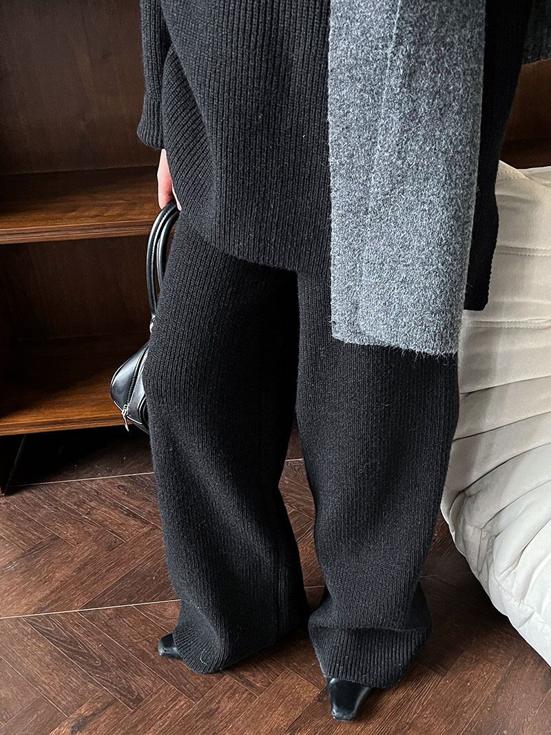 【set】ハイネックニットトップス×ワイドパンツセット　N2913