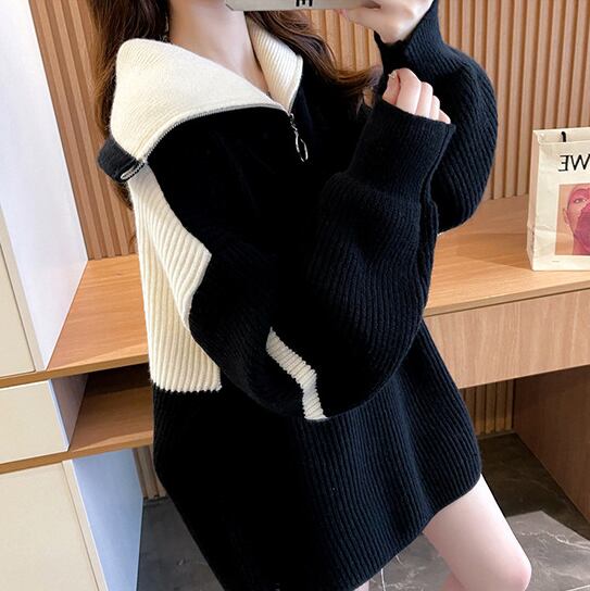【tops】ファスナー配色ニットセーター　M19180