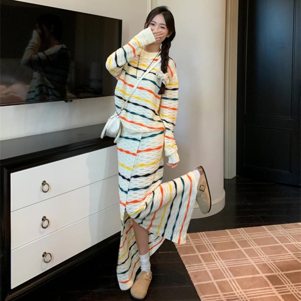 【set】カットワークニットセーター×スカートセット　M25624