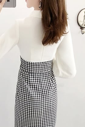 【dress】上品な質感!気質満点シンプルOL通勤切り替えタイトワンピース G2448