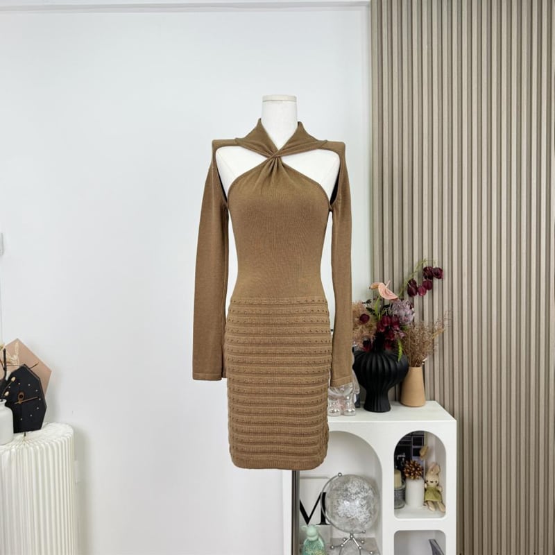 【dress】クロスネックニットワンピース Q7586