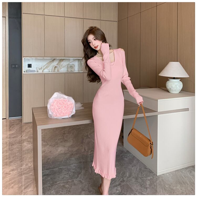 【dress】オフショルダーニットワンピース　M18813