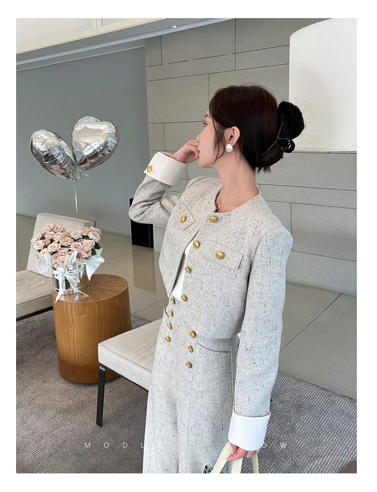 【set】ノーカラーショートジャケット×ワイドパンツセット    N2724