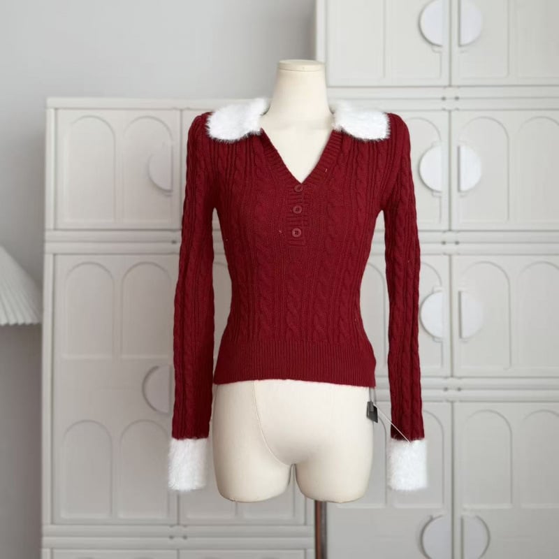 【tops】ファードッキングニットトップス Q7627