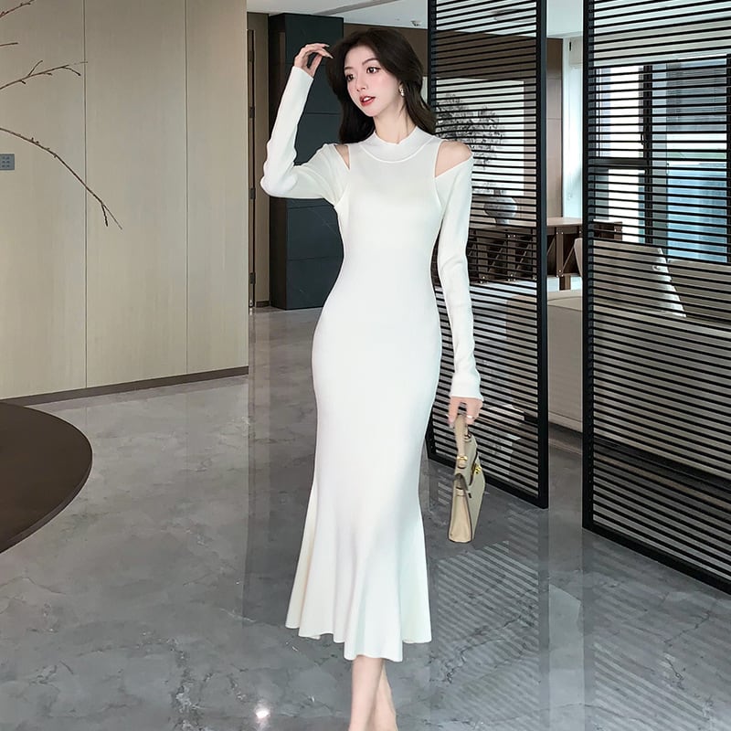 【dress】オフショルダーニットワンピース　M28025