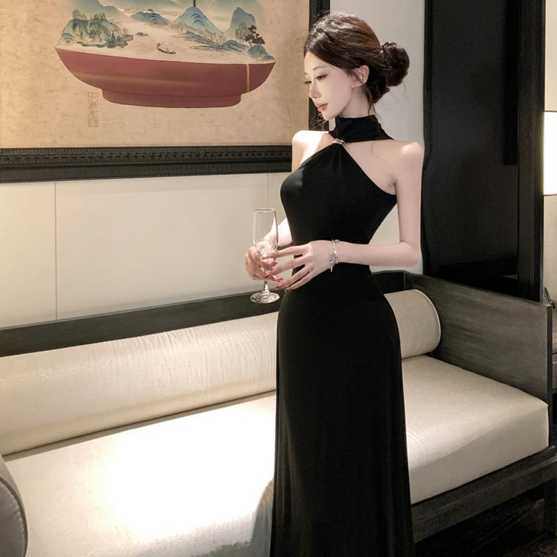 【dress】ホルターネックタイトロングワンピース Q8186