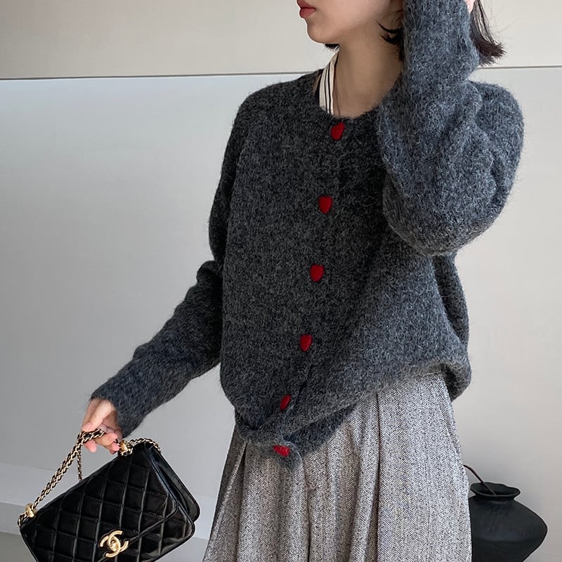 【outer】ハートボタンニットカーディガン Q7239