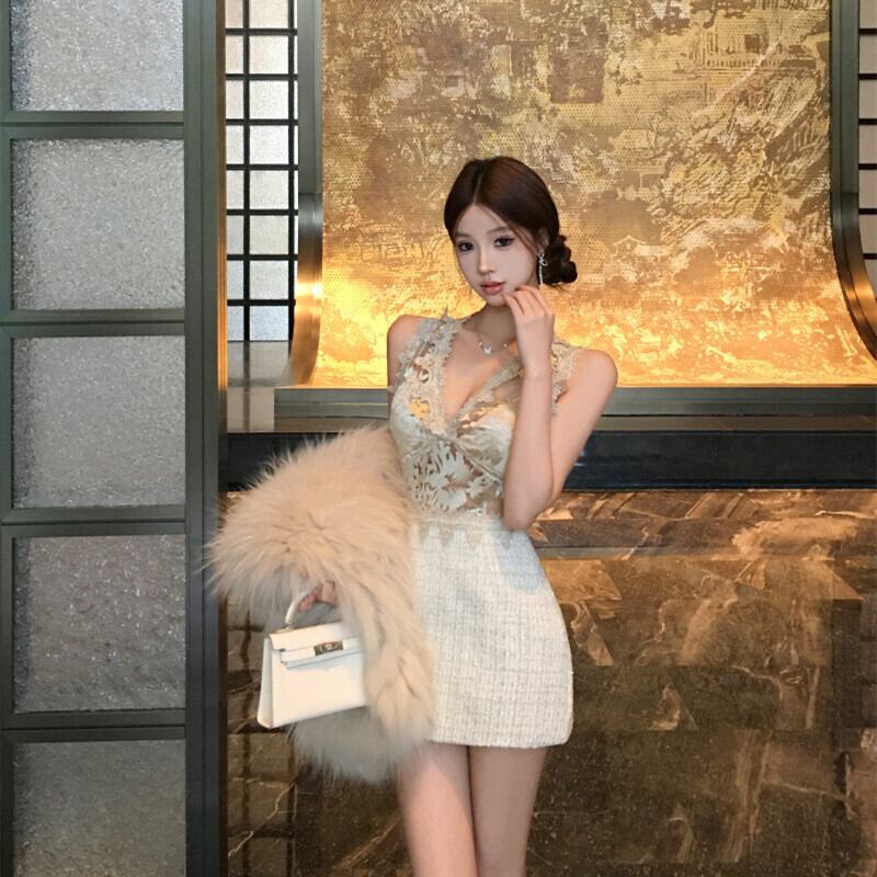 【dress】レース切り替えワンピース　M30062