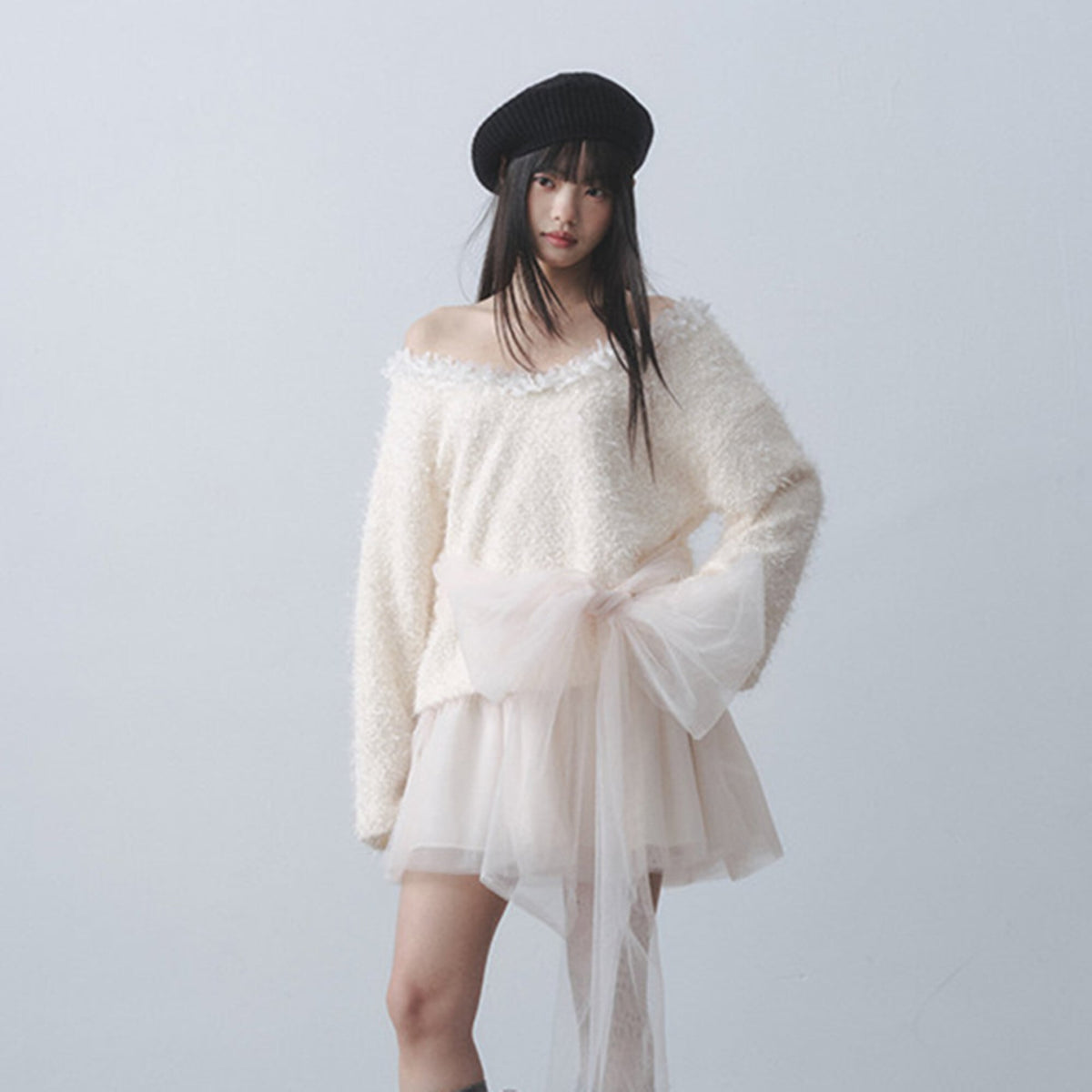 【dress】リボンチュールドッキングミニワンピース　N3522
