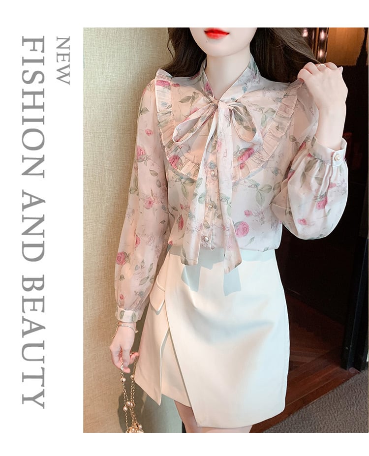 【tops】リボン付きシャツトップス　M25728